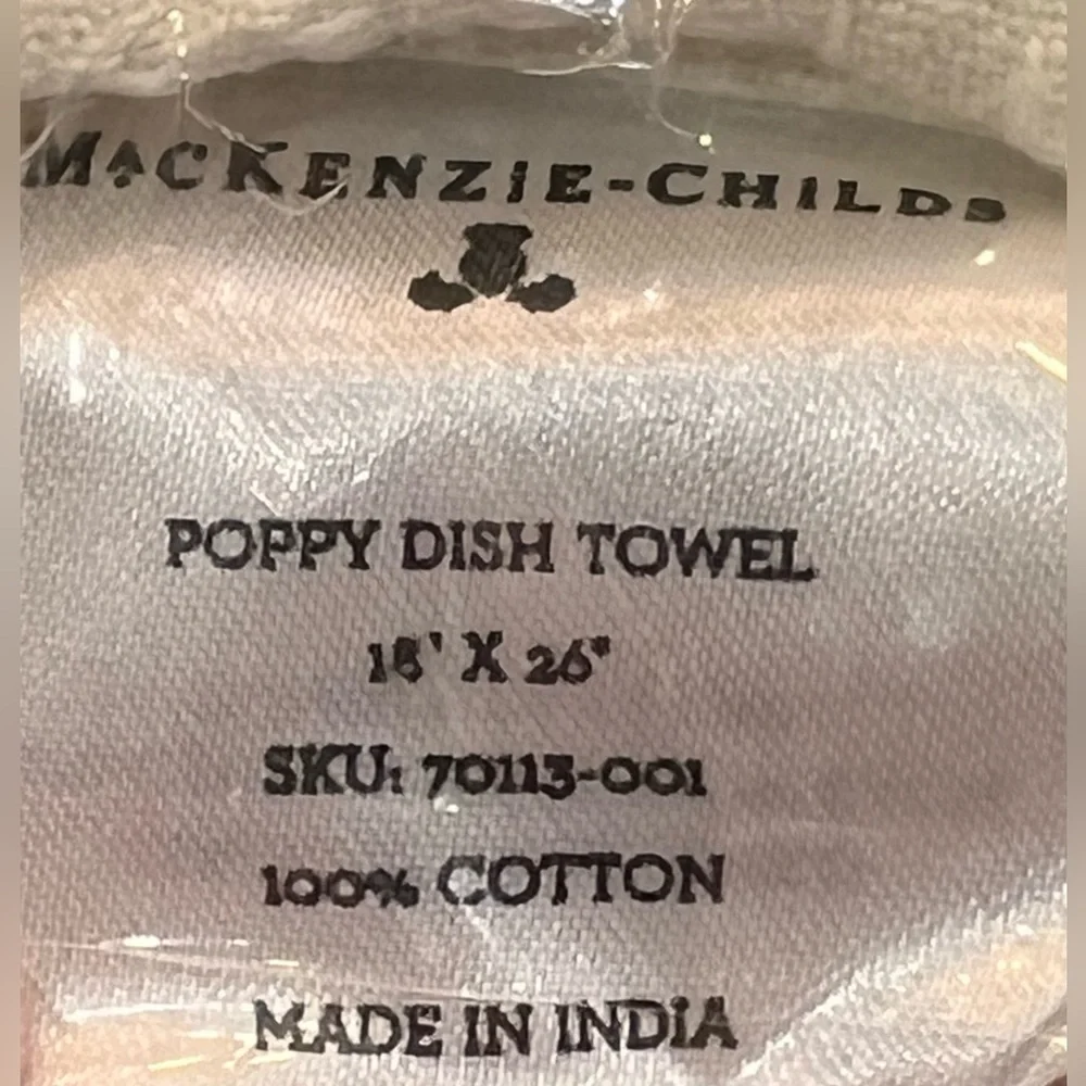 NWT, MacKenzie-Childs adorable 100% cotton waffle weave Poppy Dish Towel - Picture 7 of 7